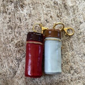 Leather Lipstick Case Keychain - Red & Light Blue with Gold Hardware